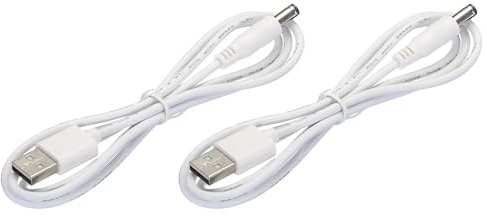 sourcing map USB to DC Power Cable 1 M USB to DC 5.5mm x 2.1mm 5v Power Cord White for Mini Fan Camera Mobile Phone Tablet Devices 2 Pcs
