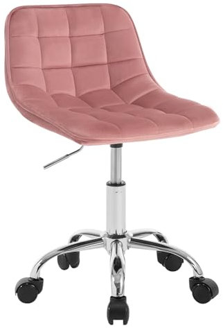 WOLTU Schreibtischstuhl Kinder, Schminkstuhl Sitzhocker Rollhocker Arbeitshocker, 360° drehbar höhenverstellbar, Drehstuhl Samt, Bürohocker mit Rollen, Rosa, BS153rs