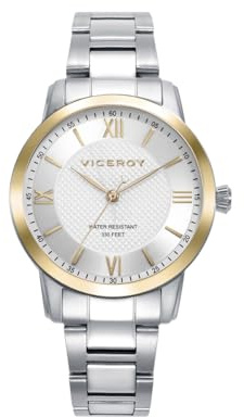 Viceroy Reloj Mujer Elegante de Acero Inoxidable - 34 mm - Movimiento de Cuarzo - Bisel Dorado - Brazalete de Acero - 41138