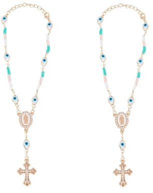 DELORIGIN 2 Stück Autoanhänger Mit Kreuz, Rückspiegel Anhänger Mit Bösem Blick Kreuz, Hängende Dekoration Glücksbringeranhänger Auto Spiegel Deko Für Die Auto Innenausstattung Anbetungs Amulett