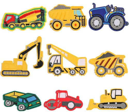COMNICO Car Truck Iron on Patches, 9 Pcs Engineering Vehicle Embroidery Patches Kids Sew On Applique Badge on DIY Patch Car Truck Decoration Patch for Clothes Hats Jackets Bags Jeans Shoes