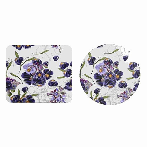 EHOMERY Tapis de Souris Original Tapis Souris Gaming Personnalisable Fleurs à Motif rétro Tapis de Souris XXL One Piece Tapis Souris 3D - 2 Pack [20x24 cm and Dia 20 cm]