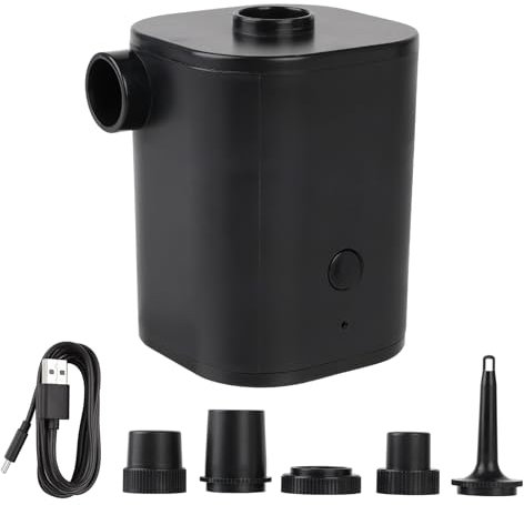 Rinwywey Electric Air Pump, Portable 2500mAh Battery Quick-Fill Air Pump, USB Rechargeable, 5 Nozzles, Inflate Deflate, Pool Toys, Air Mattress, Floats, Camping Bed