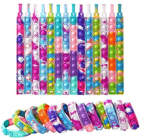 30 Stück Popit Armband Set,Einstellbar Bubble Fidget Armband,10Farben,Armband Kinder,Geeignet für Jungen und Mädchen, um Stress abzubauen und Ängste zu bekämpfen, das Geschenk für Kindergeburtstage