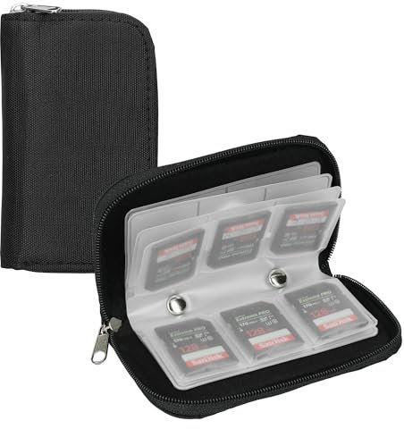 kwmobile Case for Micro SD/SD/SDHC - Memory Card Case with 22 Compartments - Vegan Leather and Plastic - Black
