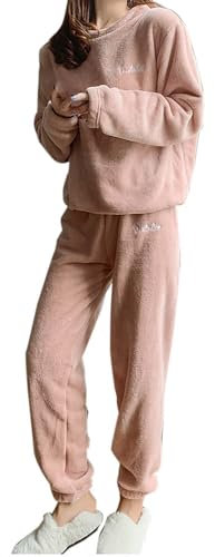 HAOLEI Pigiama in Pile Corallo Donna Pigiami Caldo Felpato Pigiama Lungo con Scollo a V Due Pezzi Pigiama Pile con Bottoni Casual da Casa Morbido Felpa e Pantalone Sets Loungewear 2024 Offerte Lampo