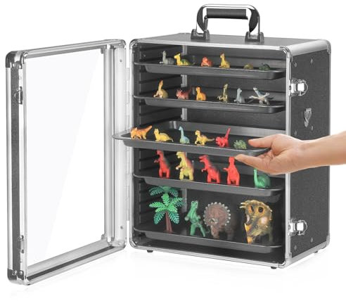 ONUEMP Miniature Storage Case with 5 Magnetic Metal Trays Adjustable Shoulder Strap War Miniatures Carry Case Display Transport with Clear Acrylic Security Door Gift for Miniature Lovers Collectibles