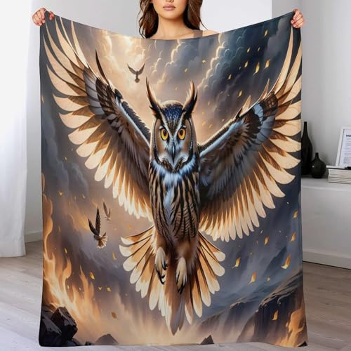 Animal Eule Fleece Decke, Flauschige Kuscheldecken, Superweiche Leichte Flannel Wohndecke Mit Druck Für Couch Bett/Sofa （150×200cm）