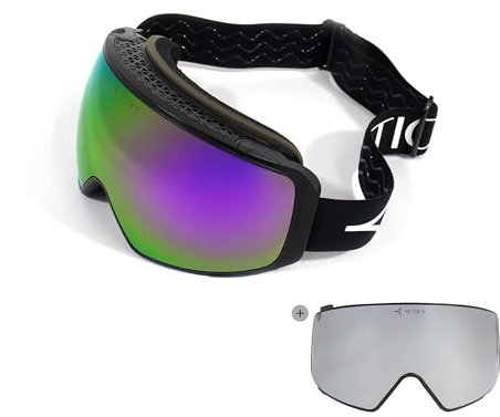Actics Eagle 1 Black Pro-Level Ski Goggles Powerful Magnetic Interchangeable Lens 100% UV400 Protection Snowboard Goggles for Men & Women