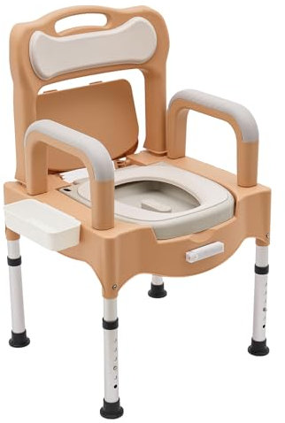 Toilettenstuhl für Senioren 250kg Nachtstuhl mit Armlehne Hygienischer Toilettenstuhl Toilettenhilfe WC Stuhl Höhenverstellbar Stuhl für Toilette (Kaki)