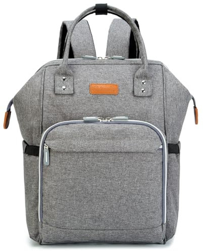 Baby Wickelrucksack Wickeltasche,Multifunktional Große Kapazität Rucksack,Babytasche Reisetasche für Unterwegs,mit Thermotasche,verstellbarer Schultergurt, Rucksack mit 2 Kinderwagengurten (Grau)