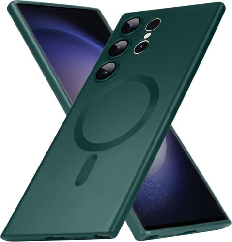 FAOMSEBS Magnétique Coque pour Samsung S22 Ultra, Compatible avec MagSafe [Protecteur D'objectif de L'appareil Photo] Souple Antichoc Housse pour Samsung Galaxy S22 Ultra Coque 6,8'', Vert 2022
