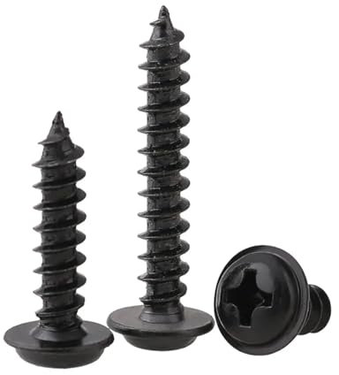 50x No.6 x 1.1/2 3.5 x 38mm Pozi Black Flanged Self Tapping Screws Black Flange Self Tappers Ideal for Metal Wood and Brick Self Tapping Screws Wood High Strength Durable