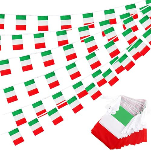 CATOR Guirnalda Bandera Italiana 6,8M, 20 unidades Banderines de Italiana de 14×21cm, Banderines de Bandera de Italiana para Olímpico Europeo Fútbol el día Nacional Decoraciones de Bares