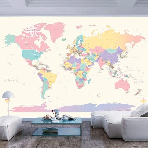 JIAOQSS Wandtapete 3D Effekt Bunte Weltkarte Kinderzimmer Tapeten Wandtapete XXL Moderne Wanddeko Design Wand Dekoration Wohnzimmer Schlafzimmer Büro Flur