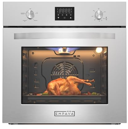 Empava 24 inch Built-In Gas Single Wall Oven with Convection and Rotisserie 5 Cooking Modes, Knob and Touch Control, LED Display, Stainless Steel