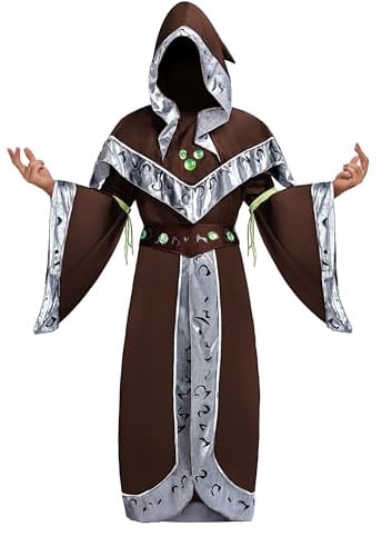 Spooktacular Creations Mystisk mörk trollkarl medeltida trollkarl med glödande armsträngar halloween kostymer för män
