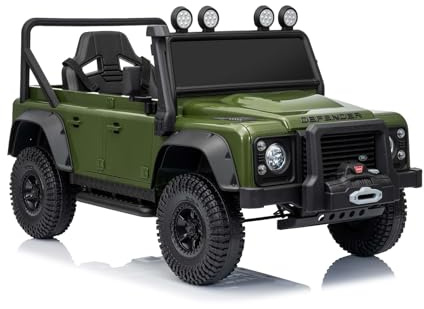 Kinder elektroauto 12V Land Rover Defender 110 SVX, grün, 4X4-Antrieb, Lithium-Akku, LED-Lichter, federung, elektrische kinderfahrzeug mit 2,4-GHz-Fernbedienung, USB/AUX/Bluetooth, 4x25W, 3-7 Jahre