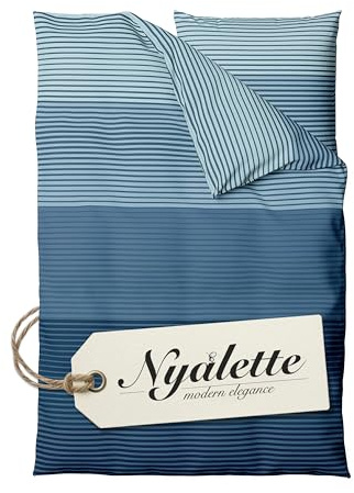 NYALETTE Bettwäsche 135x200 Baumwolle Bettwäsche-Sets Premium Blau Gestreift