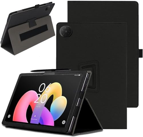 CONAPIKA Case for TCL TAB 10L Gen 4 10.1 inch, with Wrist Strap+Pencil Holder+Stand Function, Premium Leather Folio Folding Shockproof Anti-Drop Anti-Scratch Full Coverage Tablet Cover, Black