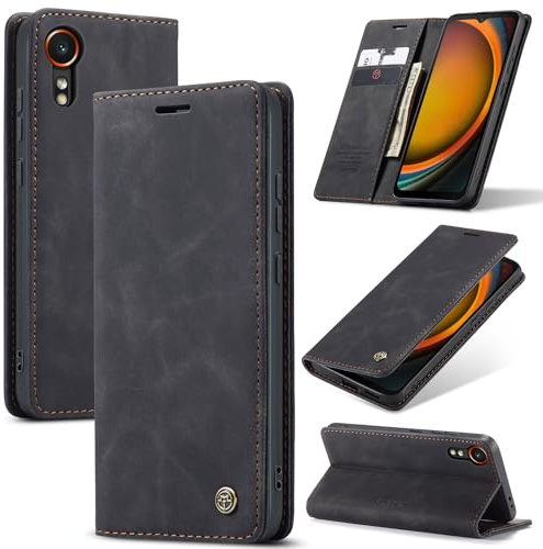 Azororo Handyhülle für Samsung Galaxy Xcover 7 5G Hülle Premium Lederhülle Flip Case Magnet Tascher Kartenfach Standfunktion Klapphülle Schutzhülle für Samsung Galaxy Xcover 7, Schwarz