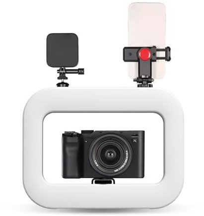 Dpofirs Handy-Licht für Videoaufnahmen, Handtelefon-Stabilisator mit 3 Kaltschuh-Halterungen, Smartphone-Video-Rig für Smartphones, Action-Kameras