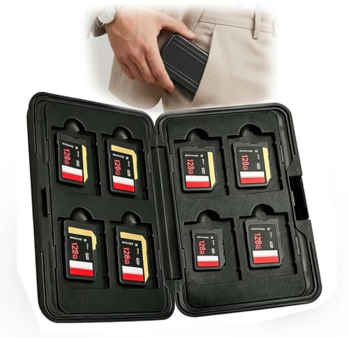16 Slots Memory Card Case, Waterproof SD Card Holder for 8 Micro SD and 8 SD Cards, Shock Resistant Hard Shell Storage Organizer Box for Camera and Smartphone Accessories (Black)
