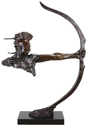 Kunst & Ambiente - Limitierte Indianer Skulptur - Indianer mit Bogen - Irokese - Western Statue - Indianer Bronze Krieger - Sign. Remington - Skulpturen online kaufen