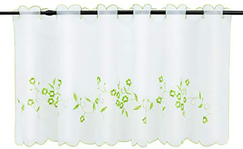 Joyswahl Voile Scheibengardine weiß Bistrogardine mit Stickerei Blumen Muster »Felizia« Landhausstil Kurzstore HxB 30x120cm Grün 1er Pack