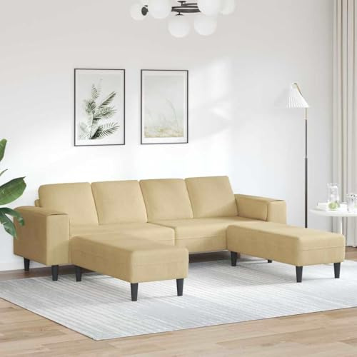 Owoxanthellate 4-Sitzer Cord-Sofa grau-grün 208×45 cm modern mit Holz-Pfeilbeinen abnehmbare Bezüge atmungsaktiver Cordstoff robust und leicht zu pflegen fürs Wohnzimmer Büro und Flur