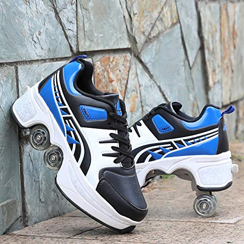 HUOQILIN Multifunktionale 2-in-1-Skates-Räder Einziehbares Automatisches Gehen Unsichtbares Skaten Zweireihige Deform-Rad-Riemenscheiben-Deformations-Rollschuhe,Blue-EU39.5