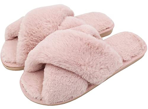 AONEGOLD Ciabatte da Casa Donna Invernali Warmer Peluche Pantofole Croce Morbido Open Toe Pantofole di Pelliccia Antiscivolo Scarpe(Rosa,Taglia 40-41)