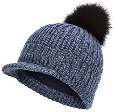 Marhatter Cap Damen Mütze Strickmütze Wintermütze Damen Schirmmütze mit Pompon