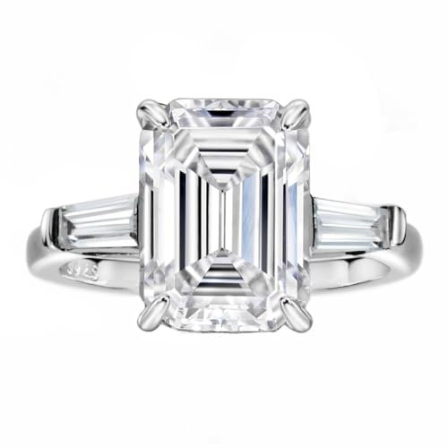 Michooyel 925 4ct Smaragd Verlobungsringe für Damen, Eheringbänder Sterlingsilber, Schmuck Smaragdschliff Weißer Zirkonia Diamant, Verlobungsring