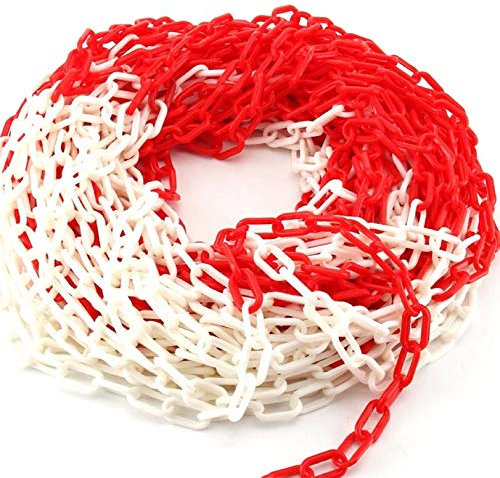 Trintion 30m 6mm Absperrkette Warnkette Plastikkette Zweifarbig Kunststoffkette Sicherheit Plastik Baustellensicherungskette Kunststoff Rot Weiß Absperrkette Warnkette Sicherheit Plastik Parkplatz