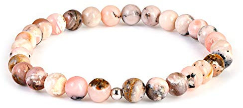 Bracelet en opale rose naturelle avec opales roses, bracelet extensible avec perles opales rondes unies.
