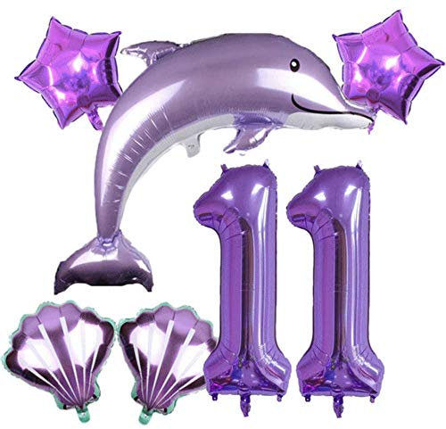 DIWULI Delfin Luftballon Set Zahl 11 - Geburtstag Deko Fisch