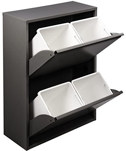 PrimeMatik - Cubo de Basura metálico con 4 Compartimentos Negro para Reciclaje