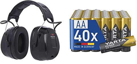 3M Peltor WorkTunes Pro Radio FM - Casque antibruit en serre-tête avec entrée MP3 & VARTA Piles AA, lot de 40, Power on Demand, Alcalines, 1,5V, emballage écologique, pour accessoires informatiques