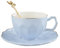 fanquare 200ml Tazza da Caffè Blu con Cucchiaio, Elegante Tazza da Tè in Porcellana con Piattino, Tazza da Tè Britannica da Donna per Matrimonio, Regalo di Compleanno