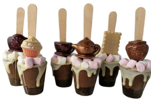 Set of 6 Gourmet Hot Chocolate Stirrers Spoons Sticks with Marshmallows and Tea Time decor. Individually wrapped Handmade Gift for Chocolate Lovers