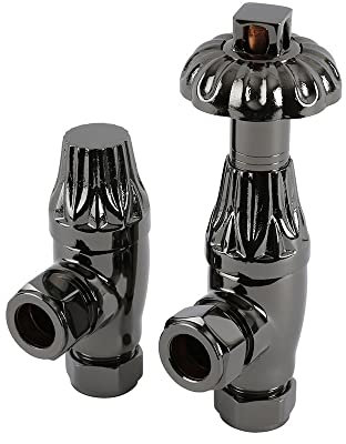 Milano Windsor - Traditional Black Nickel Antique Style Thermostatic Angled Radiator Valves