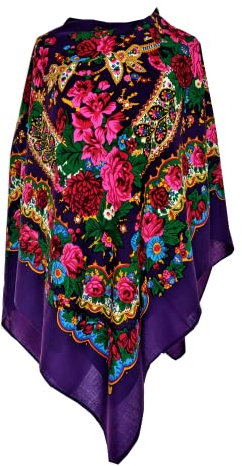 Violett Damen Schal Tuch Umschlagtuch 100% Wolle, mit Paisley und Blumen hochwertige Stola - sehr hohe Qualität 85cm x 85cm