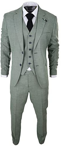 TruClothing.com Herren Anzug 3 Teilig Salbei Grün Sommer Leinen Tailored Hochzeit Prom Classic