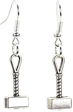 Bluebubble RAGE ROOM Silver Dangle Drop Earrings on Gift Card (Thor Hammer)