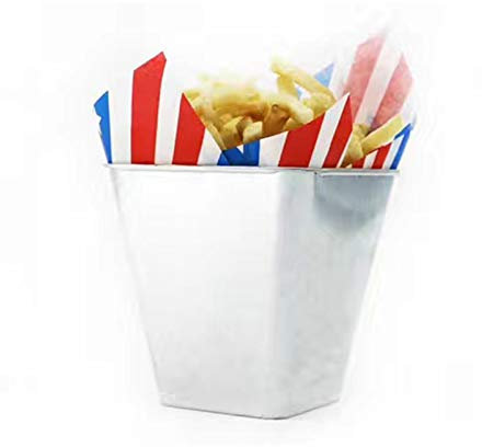Ice bucket, French Fry Stand Stainless Steel French Fries Stand Ice Bucket Square Barrels Snacks Fried Chicken Holder Kitchen Bar Fast Food Tray Fries Basket (White,One size)