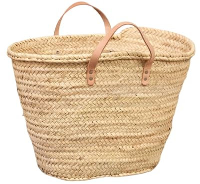 Cesteria Aparici - Bolso de Mimbre - Cesta de la Compra Con Asas - Capazo Playa o Piscina de Fibras Naturales - Personalizable - Natural (55x25x35, Asas Cortas)
