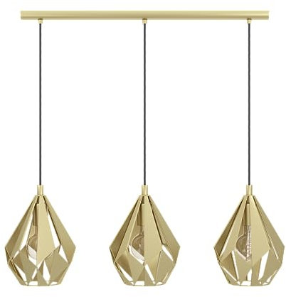 EGLO Pendellampe Carlton, 3-flammige Pendelleuchte über Esstisch, Hängeleuchte im Retro-Design aus Metall in Gold, Hängelampe mit E27 Fassung, L 80,5 cm