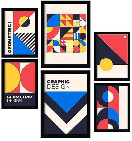 Nacnic Set von 6 Drucken im Bauhaus -Stil 1 Geometrische Designkollektionsabdrücke Ästhetische dekorative Drucke für Ihr Wohnzimmer, Schlafzimmer, Zuhause Größen A4 und A3
