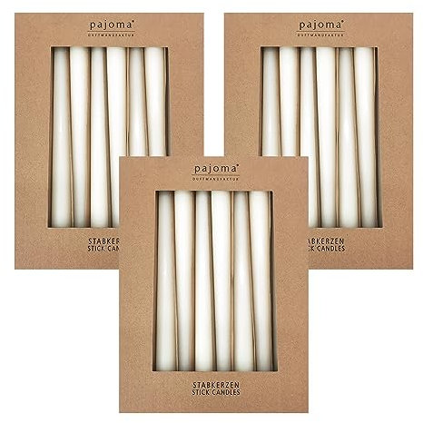 Stabkerzen 30er-Set | Cream | Höhe 25 cm ø 2,2 cm | Brenndauer 7 Stunden - Premium Qualität | einfarbige Spitzenkerzen | pajoma